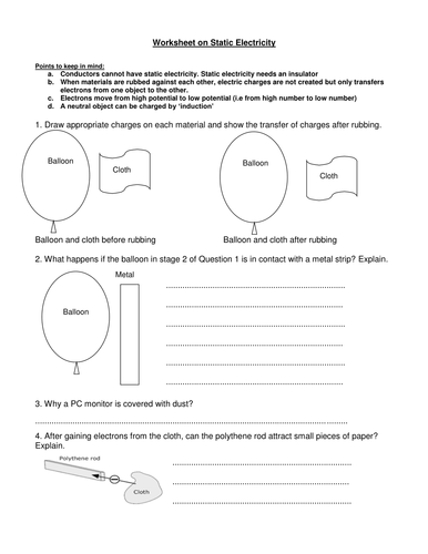 Worksheet on Static Electricity | Teaching Resources