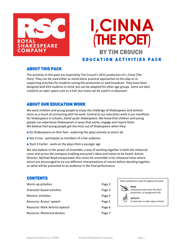 I, Cinna (The Poet) 2012 Teacher Pack