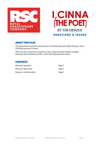 I, Cinna (The Poet) 2012 Discussion Pack