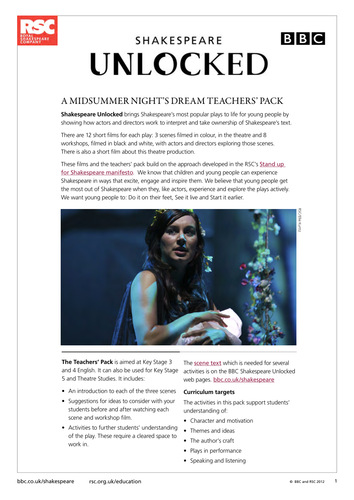 A Midsummer Night's Dream 2011 Teacher Pack (Shakespeare Unlocked)