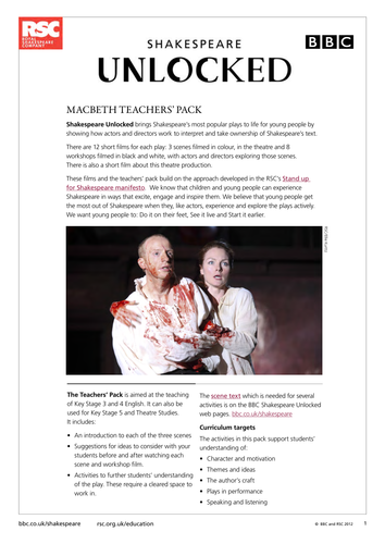 Macbeth 2011 Teacher Pack (Shakespeare Unlocked)