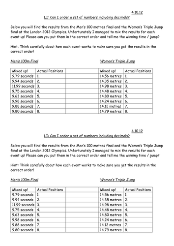 Olympic Decimal Ordering