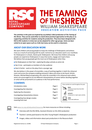 The Taming of the Shrew 2012 Teacher Pack