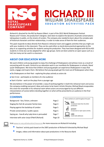 Richard III 2012 Teacher Pack