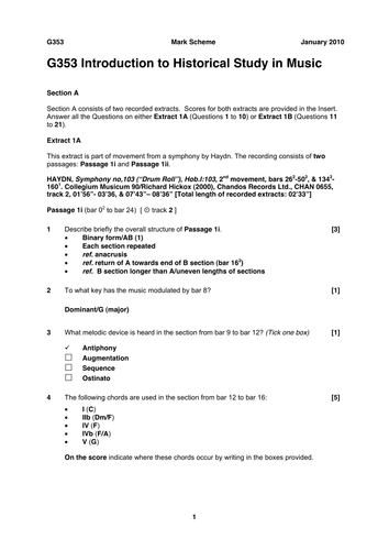 OCR A-Level Listening Paper Section A Q.1a  (2010)
