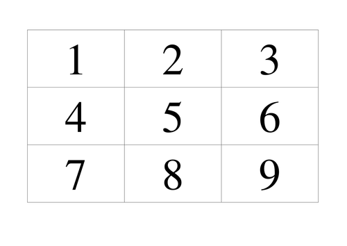 number bingo 1 - 9