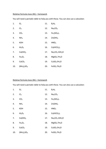 Printables Gram Formula Mass Worksheet relative formula mass worksheet and answer sheet by hazcard teaching resources tes