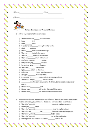 review countable and uncountable nouns teaching resources