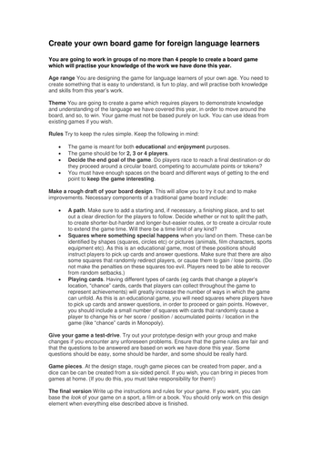 Create your own board game for MFL learners