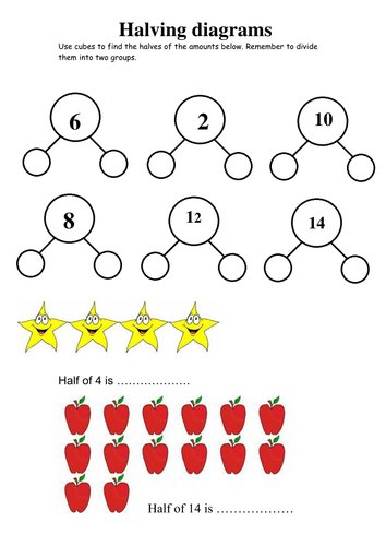 halving worksheet year 1 2 teaching resources