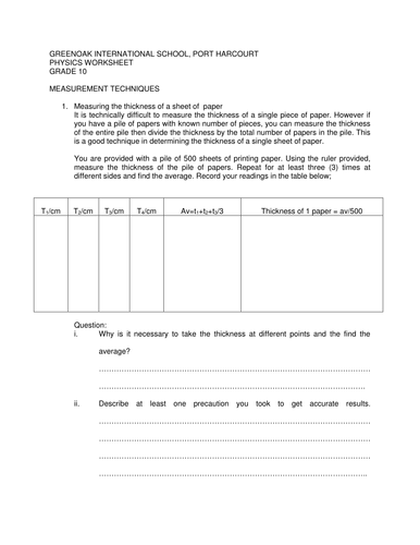 Measurements | Teaching Resources