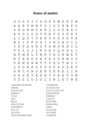 states of matter wordsearch teaching resources