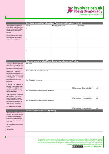 Class feedback template