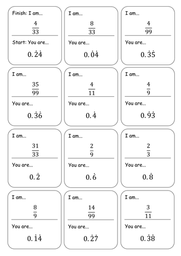 Recurring Decimal Loop Cards
