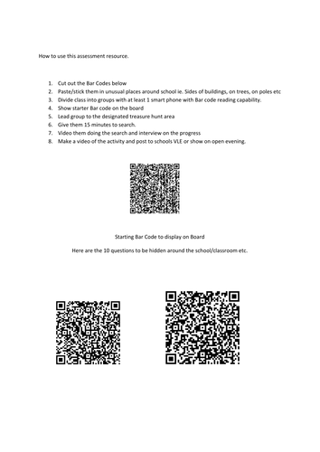 QR codes Treasure Hunt - algebra