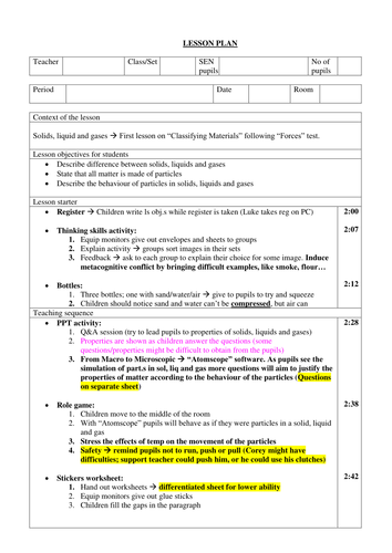 Solids, liquids and gases (Outstanding Lesson)