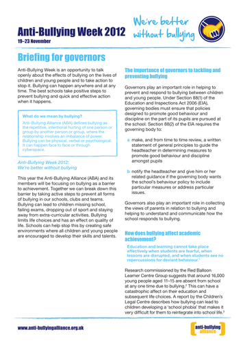 Anti-Bullying Week 2012 Guidance for Governors