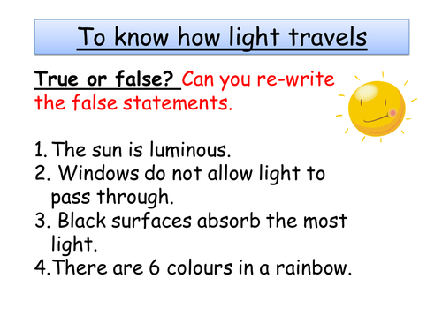 how does light travel ks2 tes