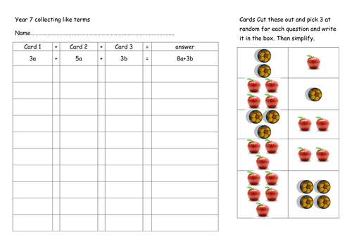 Simplifying expressions low ability differentiated