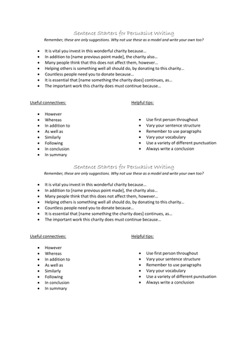 Sentence Starters For Persuasive Writing High School