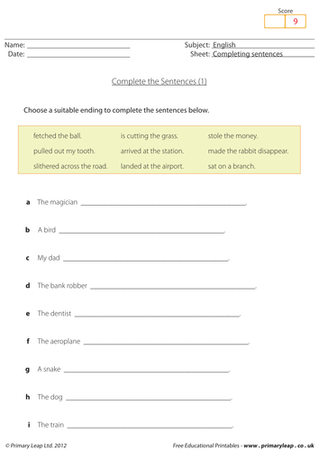 Complete the sentences (1) | Teaching Resources