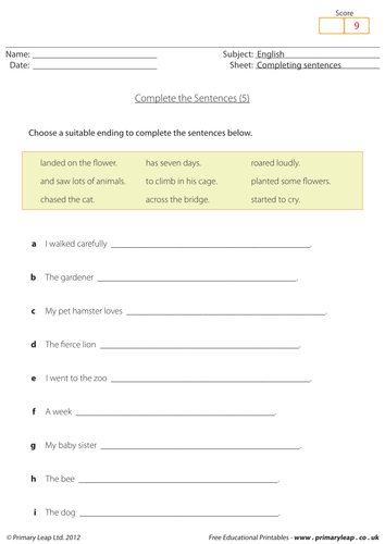 Complete the sentences (5) | Teaching Resources