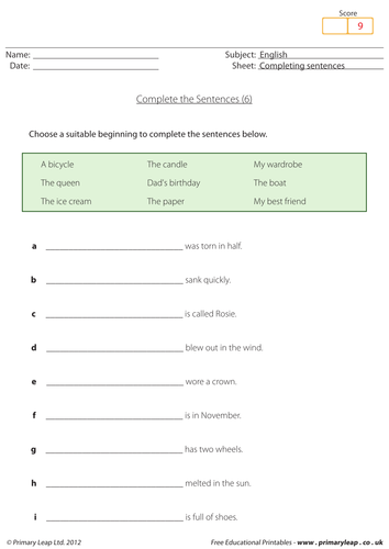 Complete the sentences (6)