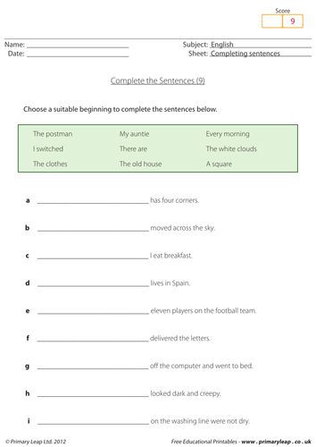 Complete the sentences (9)