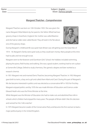 Comprehension - Margaret Thatcher