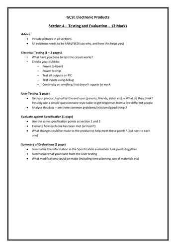 AQA Controlled Assessment Electronics Helpsheets