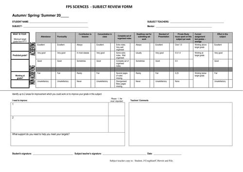 student review form - GCSE