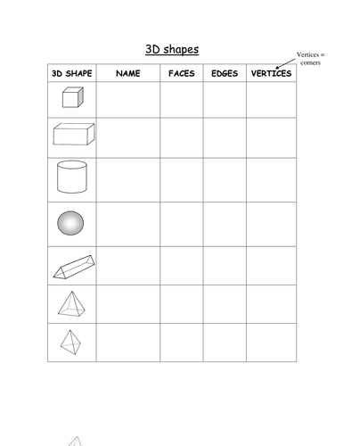 3D Shapes Worksheet Teaching Resources