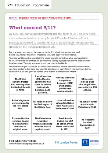 'Out of the Blue' - What caused 9/11? Flashcards