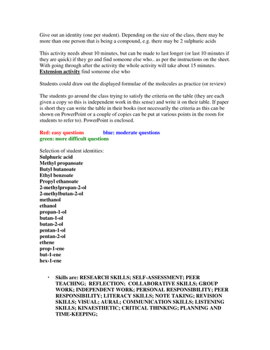 AS find someone who: reactions of alcohols