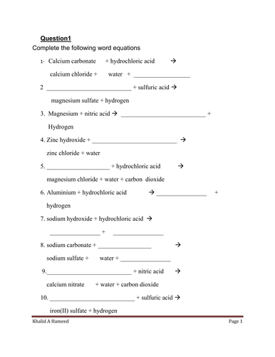 Word and symbol equations