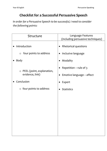 persuasive speech checklist