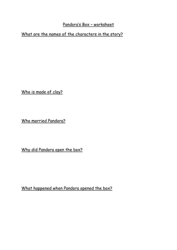Pandora's box question sheet | Teaching Resources