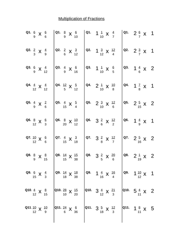 Multiplying fractions practice random worksheet