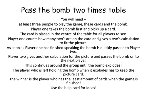 2 times table facts - Pass the bomb