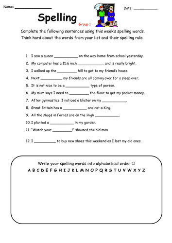 spelling sheet teaching resources