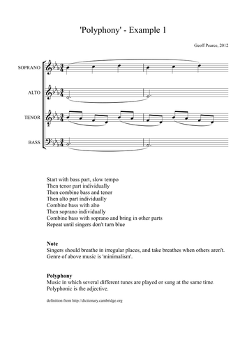Polyphony - 4 part song and definition | Teaching Resources