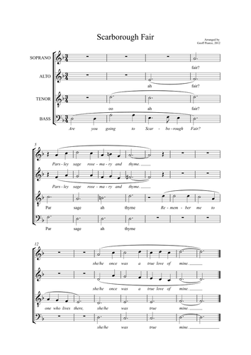 Scarborough Fair 4 part arrangement