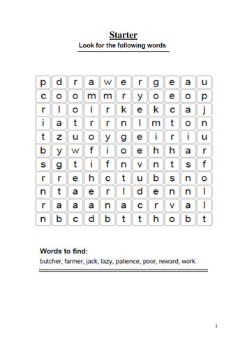 Lazy Jack reading activities