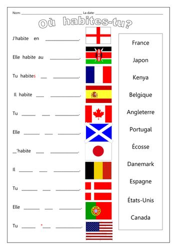 Où  habites-tu? (countries)