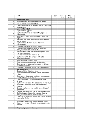 OCR B5 Growth and Development - student checklist