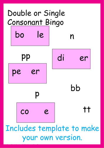 Double and single consonant bingo