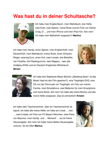 Was hast du in deiner Schultasche?