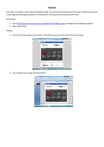 Worksheet to Creating a 'Thingdom' Comic Strip