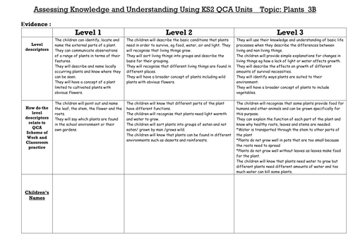 Northumberland science assessment grids - Year 3
