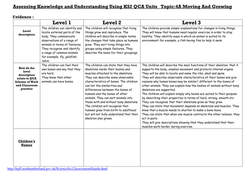 Northumberland science assessment grids - Year 4